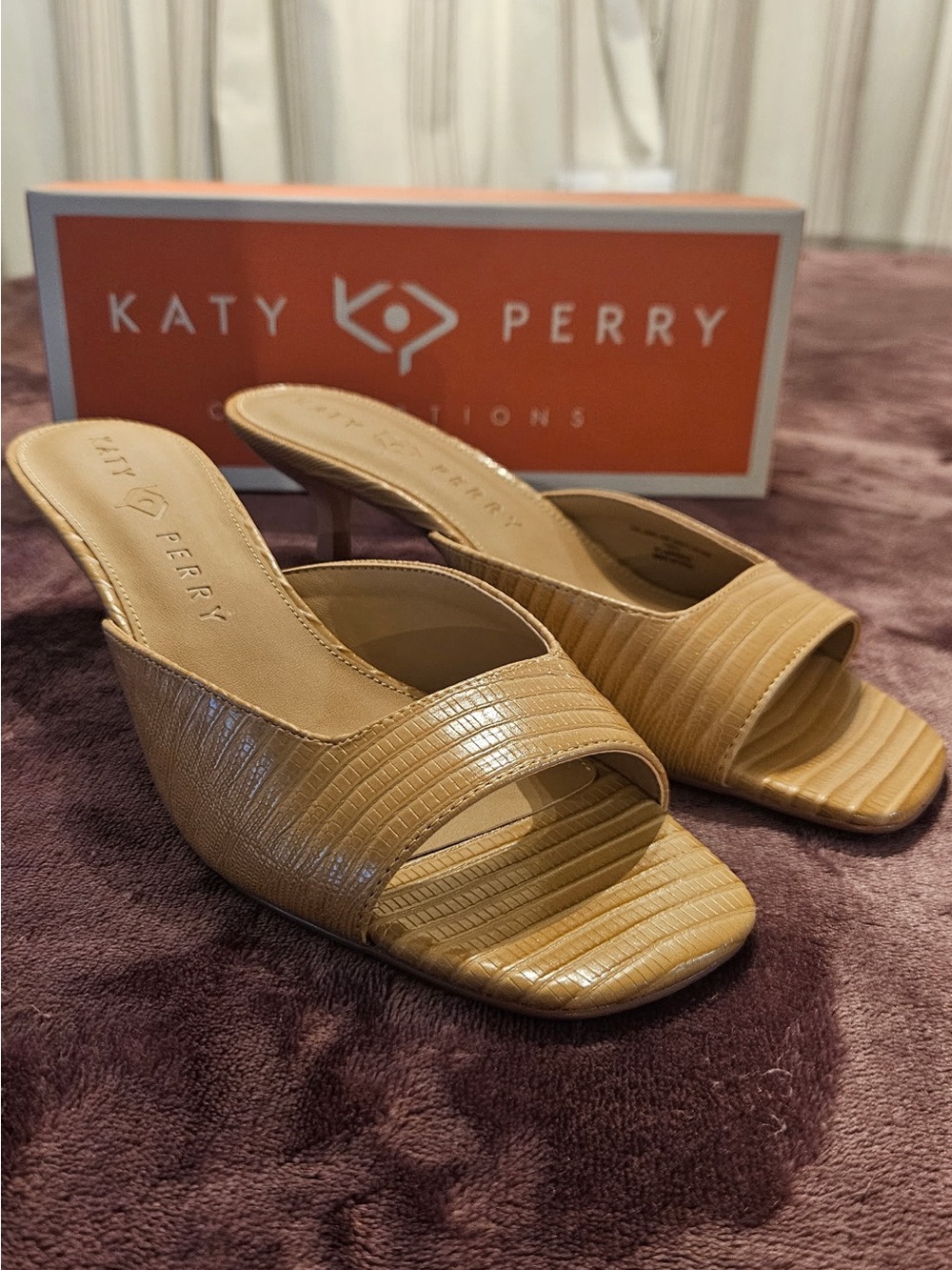 Katy Perry Collections Tan Textured Slip-On Heeled Mules